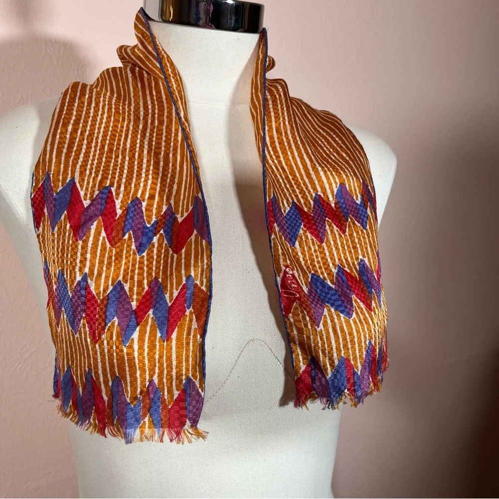 Vera Vintage 1950 60 art deco MCM Silk Hand rolled Copper Cravat Bow Neck Scarf